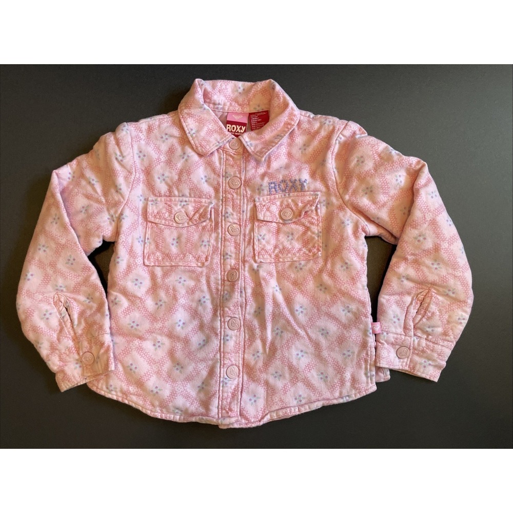 Y2K Kids Roxy  Teenie Wahine Jacket Medium Pink Quilted Button Up Lined